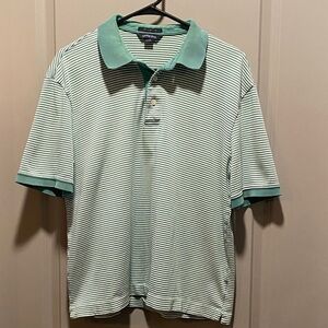 Lands' End Men’s Green & White Striped Polo Shirt | Size M (38/40) | 100% Supima